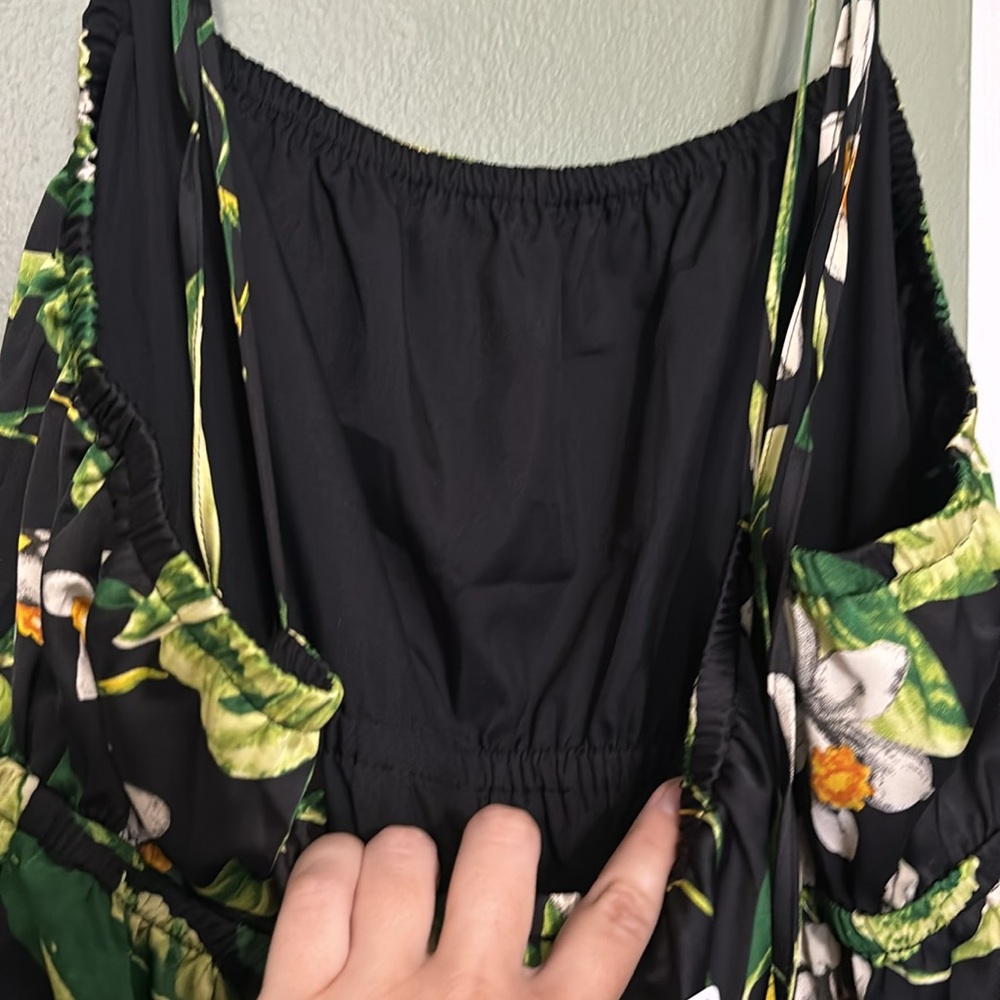 NWT EXPRESS Floral Square Neck Sleeveless Tie Shoulder Ruched Tiered Maxi Dress - Picture 13 of 17